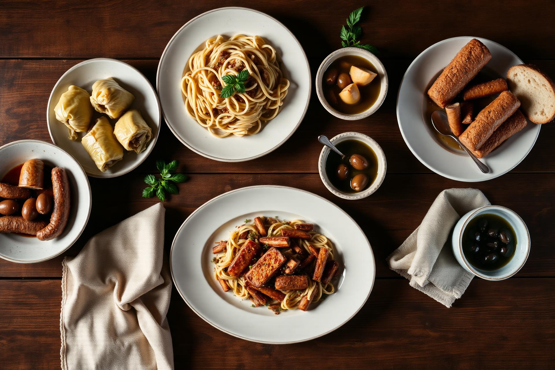 Tavolo apparecchiato con piatti tradizionali rumeni e italiani da Il Pizzicotto