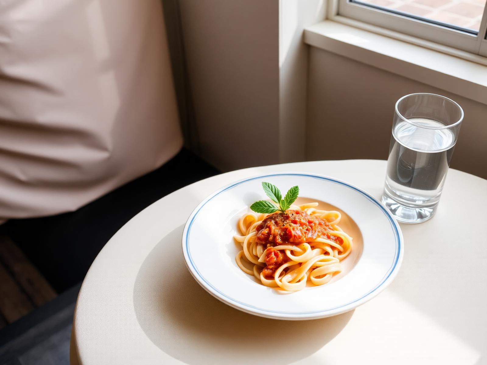 Primo piatto di pasta servito per il menù di lavoro